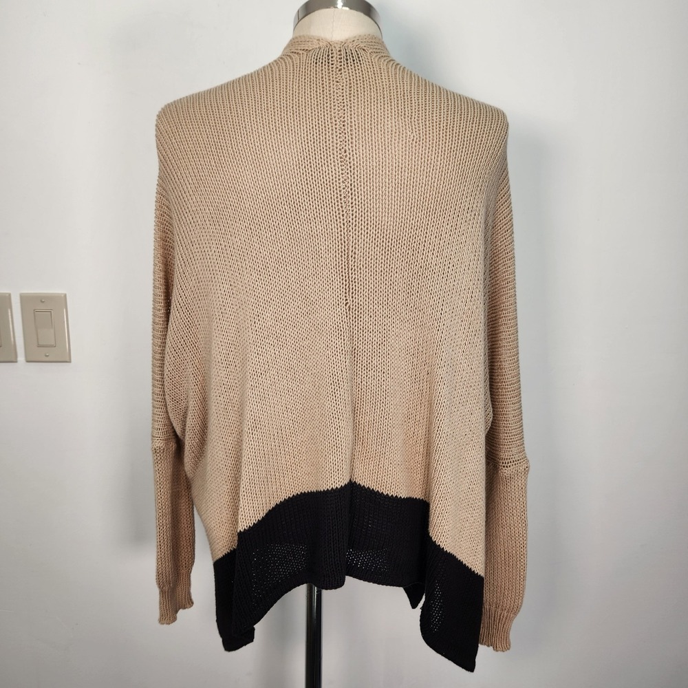 Wooden Ships Cardigan Beige Black Open Front Drop Shoulder Sweater Womens S/M - Picture 3 of 7